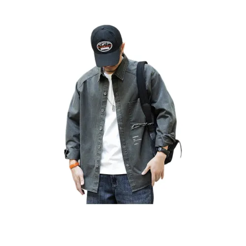 GELANLU Весна Рубашка Свободный крой Унисекс Серый