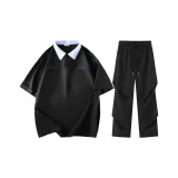 Черный [2,0 Ощущение прохлады] Короткий рукав + Охлаждающие штаны из ледяного шелка