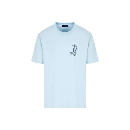 EMPORIO ARMANI SS25 T Рубашка Мужская Светло-Синяя