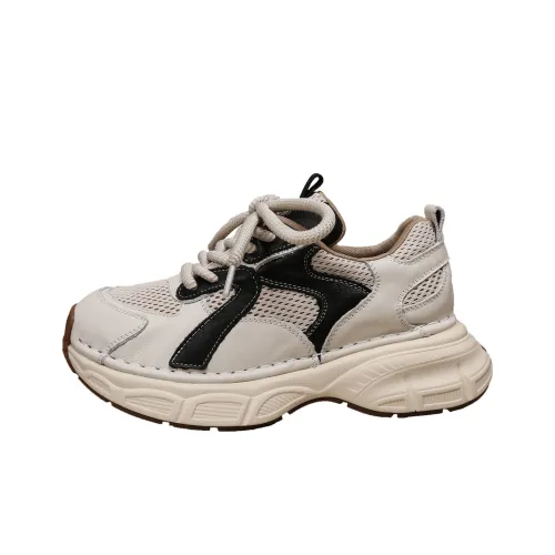 Forest Princess Дышащий Низкий Топ Кроссовки с Толстой Подошвой Женские Бежевые и Черные