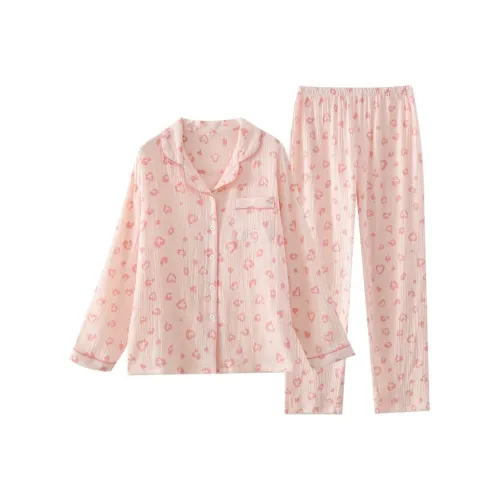 Sleep Pajama Set Women's Pink Heart