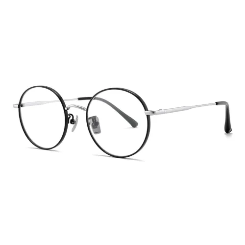 MUZU Чистый титан Круглые Оправы для очков Унисекс Черный Серебряный