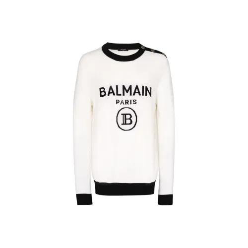 BALMAIN Экрю Мужские кашемировые свитеры
