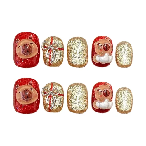 Yun Yue Joe x KAPIBALAXIAOHUANGTUN Мультяшный Kneading Кошачий глаз False Nail Короткий Круглый Красный Jump Цвет Милый