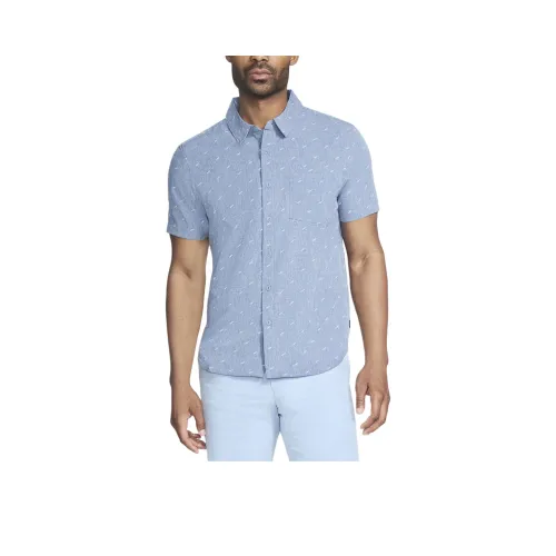 Skechers GO WALK Air Printed Short-Sleeved Shirt Men's Denim Blue Скекиерс GO WALK Air С принтом Короткий рукав Рубашка Мужская Джинсовый синий