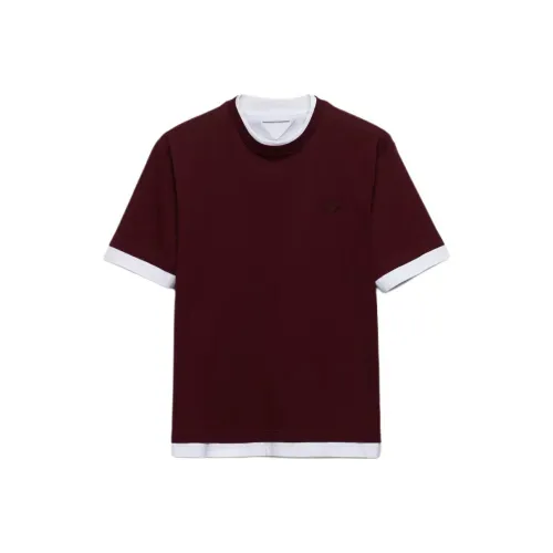 PRADA Логотип Emblem Круглый вырез Трикотаж Короткий рукав Рубашка Мужская Гранат Красный