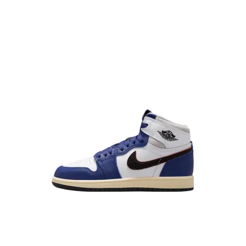 Jordan Air Jordan 1 Детские баскетбольные кроссовки Высокий верх Белый Синий Прешкольные