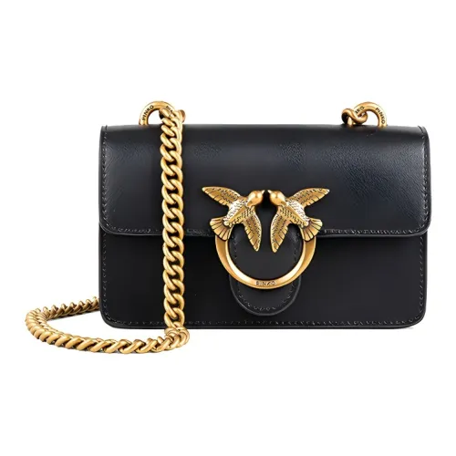 PINKO Baby Love Коровья кожа Bird Сумка Через плечо Сумка на плечо Мини Женские Черный Черный золотой