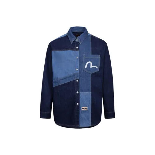 EVISU Denim Shirt Men's Denim Blue EVISU Деним Рубашка Мужская Джинсовый Синий