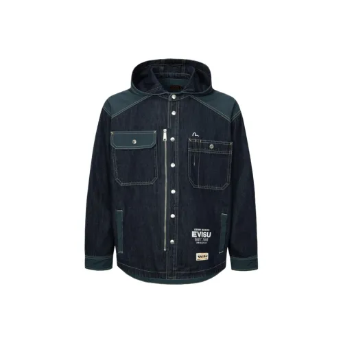 EVISU 2024 Осенний Зимний Рубашка Мужская Джинсовый Синий