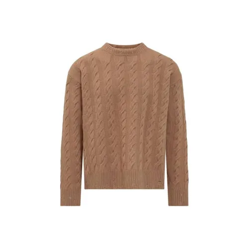 LANEUS FW22 Круглый вырез Облегающий Длинный рукав Трикотаж Мужской CAMEL