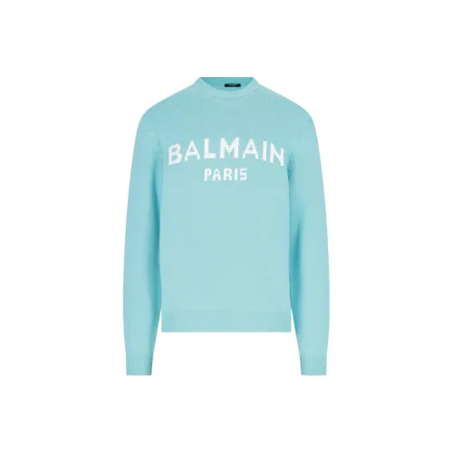 BALMAIN Светло-синие мужские свитеры