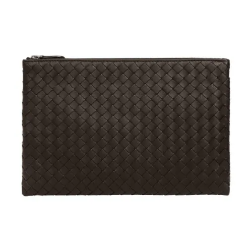 Bottega Veneta Intrecciato Sheepskin Clutch Unisex Dark Brown