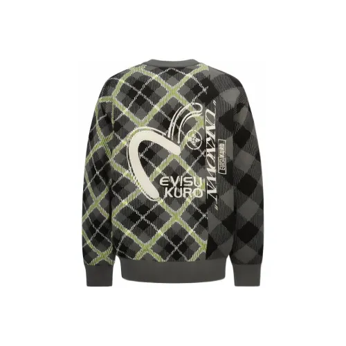 EVISU Зеленый Клетчатый Мужской Свитер