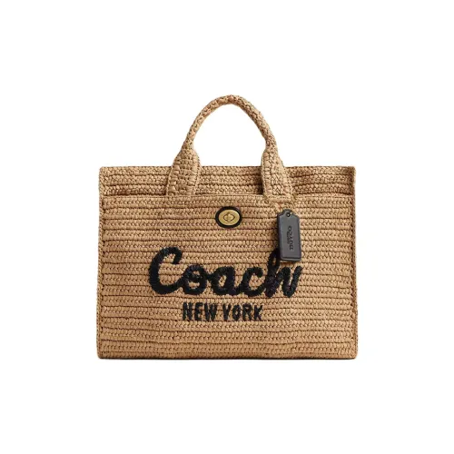 COACH Cargo Бумага Тоут Сумка Сумка для покупок Сумка на плечо Сумка Большая Женская Латунь и Естественный цвет