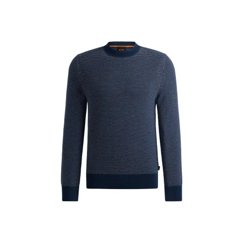 Hugo Boss Хлопковая Смешанная Структура Свитер Двухтонный Мужской Синий
