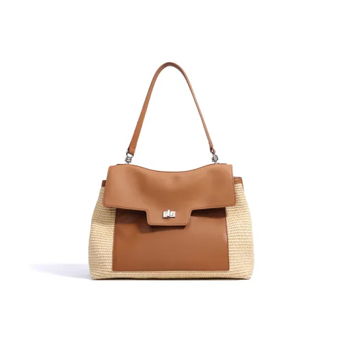 COURONNE Кожа с PP Рафия Сумка на плечо Женские Джентльменский черный Яркий Лунно-белый Карамельно-коричневый