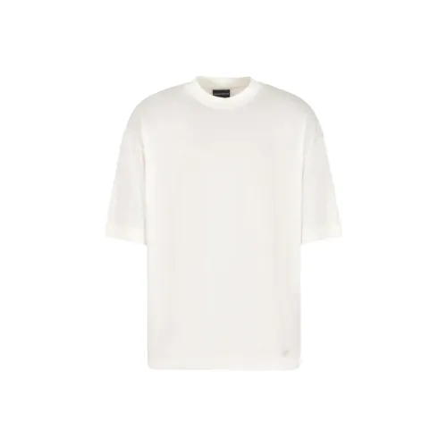 EMPORIO ARMANI Однотонный EAGLE Логотип Вышивка Круглый вырез Пуловер Свободный крой Короткий рукав Т-Рубашка Мужская Белая