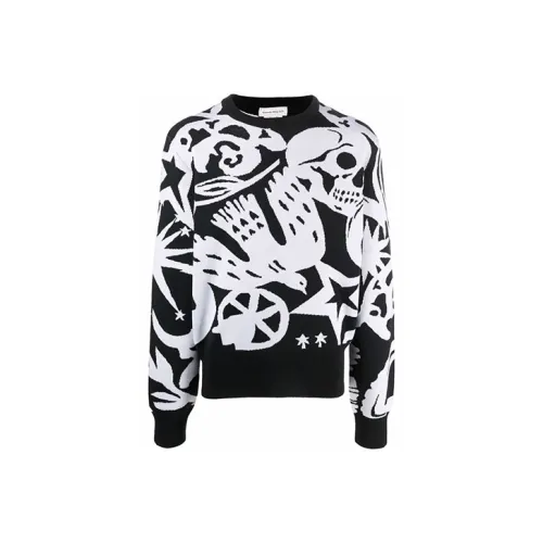 Alexander McQueen Черный/Белый Мужские Свитера