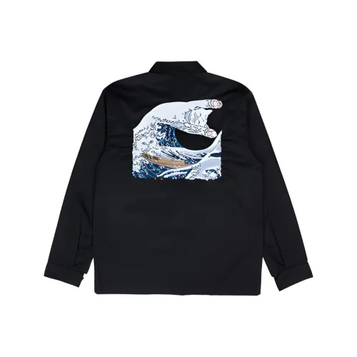 RIPNDIP совместный бренд Отложной воротник Облегающий Длинный рукав Куртка Унисекс Черный