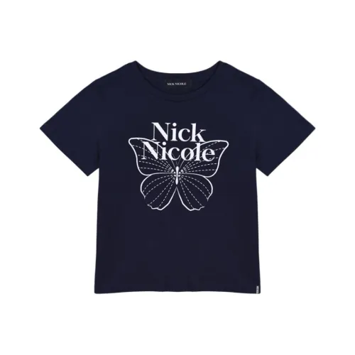 Nick & Nicole Морской синий Белый Унисекс Футболка