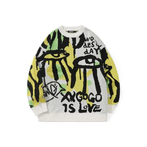 Свободный крой Свитер Унисекс Белый Желтый