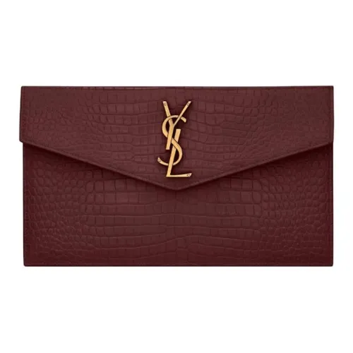 SAINT LAURENT UPTOWN Коровья кожа Конверт Сумка Клатч Маленький Женский Темно-красный