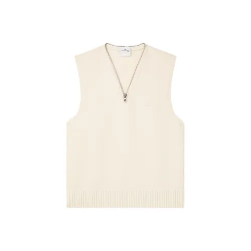 COURREGES SS24 V-Neck Шерстяной Свитер с Застежкой AT Воротник Свитер Унисекс Натуральный Бежевый Натуральный Бежевый