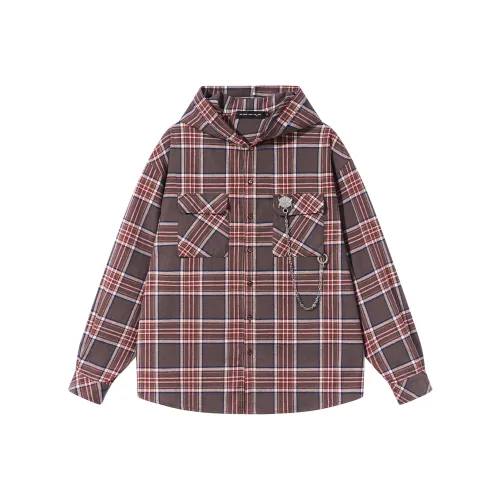 BLIND402 Красно-серая клетчатая рубашка унисекс