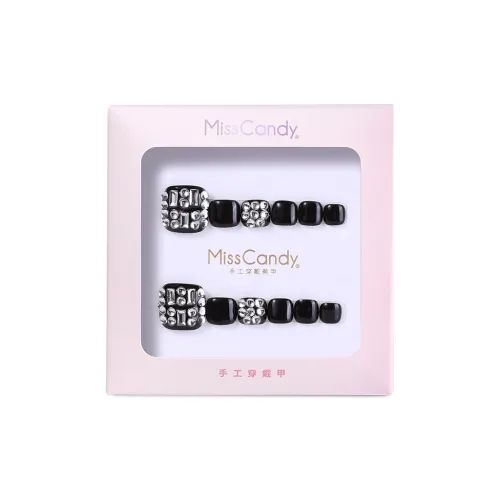 Miss Candy Ручная работа Ноги False Nail Короткий Квадратный And Круглый Черный Однотонный Flashing