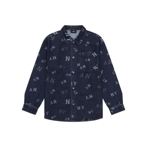 MLB MONOGRAM Коллекция New York Yankees 24FW Деним Рубашка Унисекс Темно-Морской Синий