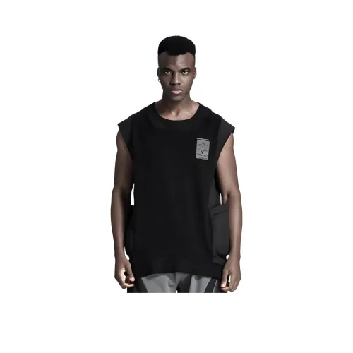 NORVINCY Лето Спорт Hanshan Основа Майка Карман Без рукавов Pure Cotton Круглый вырез Значок T Рубашка Мужская Черно-белая