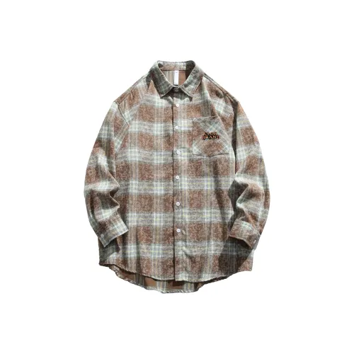 CLOR Рубашка Унисекс Коричневый Зеленый Клетка