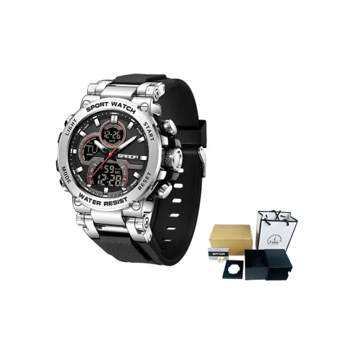 Sanda Электронный + Кварцевый механизм TPU Ремешок Мужские часы Черный циферблат