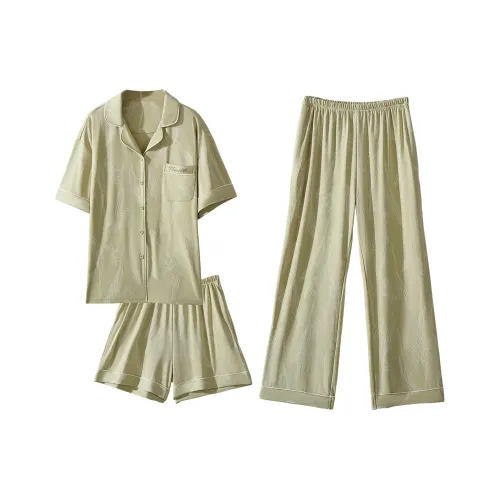 Городская красота Pajama Комплект Художественный стиль Мягкий Удобный Дышащий Дружественный к коже Женский Набор из 3 Штук Зеленый
