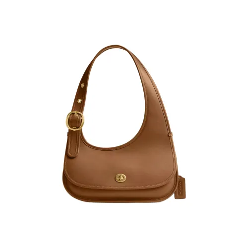 COACH Cashin Кожа Полумесяц Сумка Плечевая Сумка Большая Женская Латунь и Медовый Коричневый