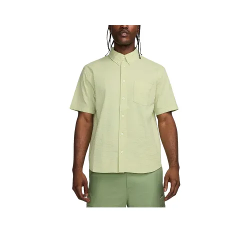 nike Life Мужская Короткая Рубашка с Короткими Рукавами из Серсакера с Кнопкой Пуховая Рубашка Мужская Оливково-Зеленая