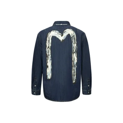 EVISU 2024 Осенний Зимний Рубашка Мужская Джинсовый Синий