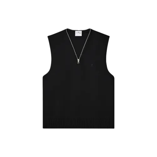 COURREGES SS24 V-Neck Шерстяной Свитер с Застежкой AT Воротник Унисекс Черный Черный