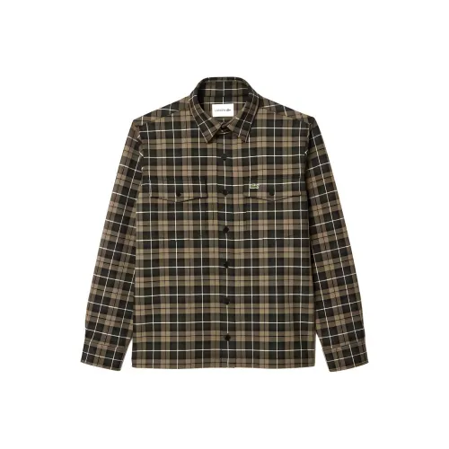 Lacoste Рубашка Мужская Хаки Зеленый Белый