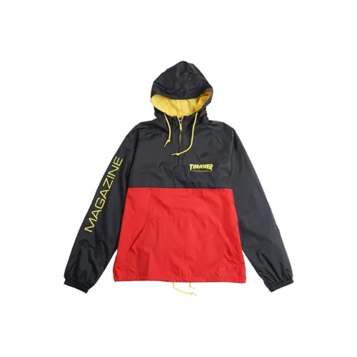 Thrasher Куртка Американская версия Унисекс Черный Красный Пэчворк