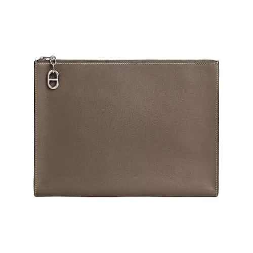 HERMES Zipengo Evercolor Телячья кожа Клатч Мужской 18 этуп слоново-серый