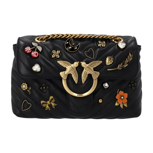 PINKO Телячья кожа с овчиной цепочка одно плечо подушка сумка через плечо маленькая женская черный черный золотой