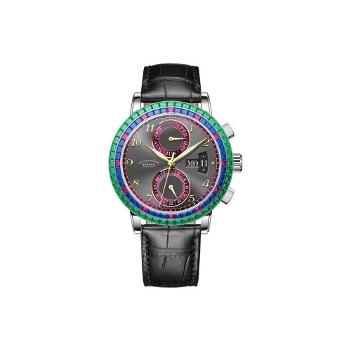 BORMAN Автоматический Механический Механизм Коровья Кожа Ремешок Часы Мужские Черный Циферблат