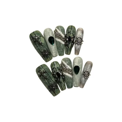 Yun Yue Joe Готический Горячая девушка 3D-эффект Черный паук Ручной рисунок False Nail Длинный Яшма Jump Цвет Стразы Украшенный