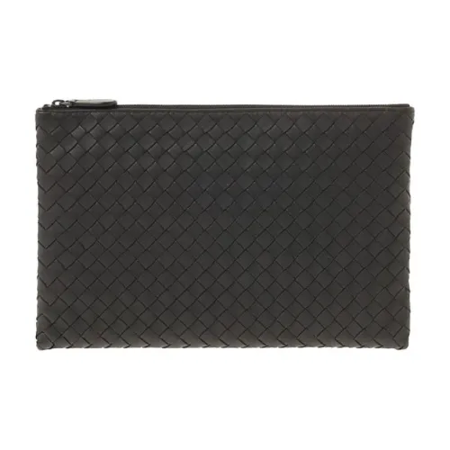 Bottega Veneta Intrecciato Sheepskin Clutch Unisex Caramel Brown