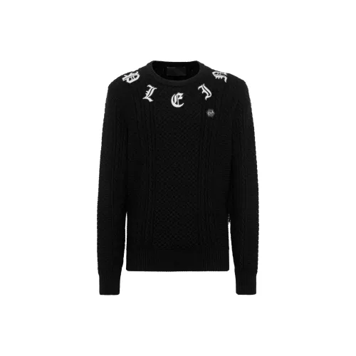 PHILIPP PLEIN Шерсть Кашемир Пуловер Круглый вырез LS Свитер Мужской Черный