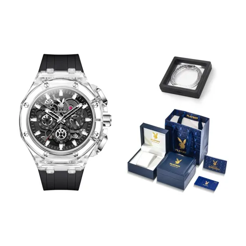 Коллекция Playboy Style Кварцевый механизм Силиконовый ремешок Часы Мужские Черный циферблат