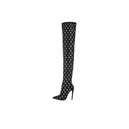 PHILIPP PLEIN Over The Knee Boots High Top Black Women's