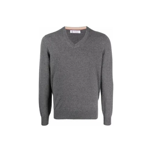 BRUNELLO CUCINELLI Серый Мужской Кашемировый Свитер
